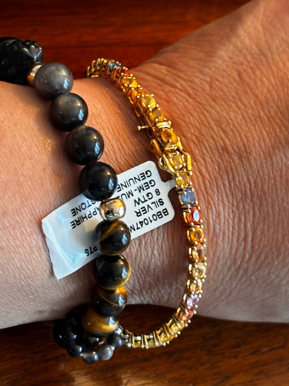 Gold Multicolor Gemstone Tennis Bracelet - Women Jewelry - Picture 4 of 9
